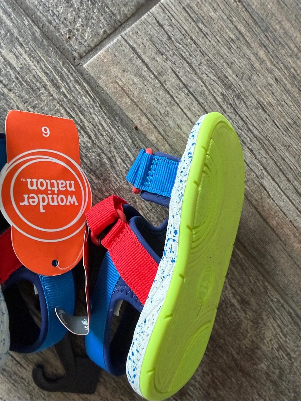 NEW!! wonder nation Neon Green, Red & Blue Hook-and-Loop Kids Sandals